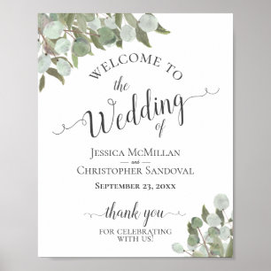 Rustic Eucalyptus Elegant Wedding Welcome Sign Poster