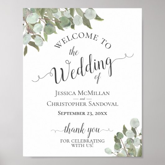 Rustic Eucalyptus Elegant Wedding Welcome Sign Poster (Voorkant)