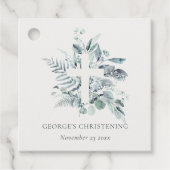Rustic Eucalyptus Fern Foliage Cross Christening Bedankjes Labels (Voorkant)