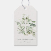 Rustic Eucalyptus Fern Foliage Cross Christening Cadeaulabel (Voorkant)