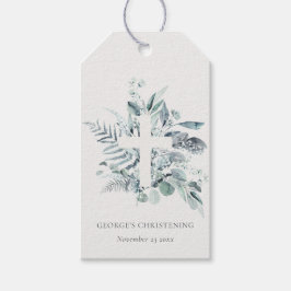 Rustic Eucalyptus Fern Foliage Cross Christening Cadeaulabel