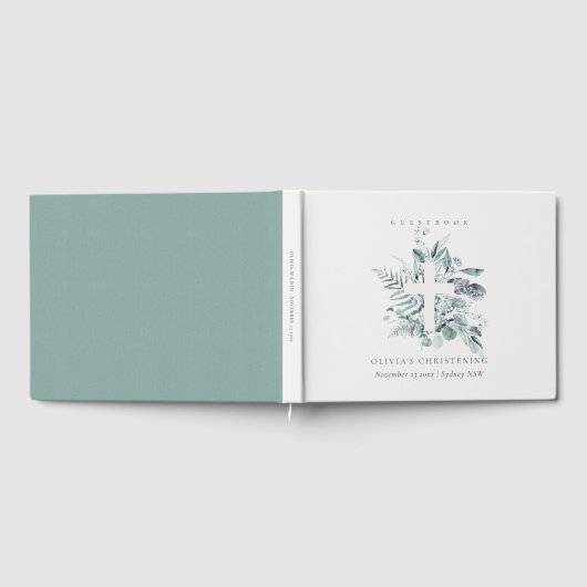 Rustic Eucalyptus Fern Foliage Cross Christening Gastenboek (Volledig)