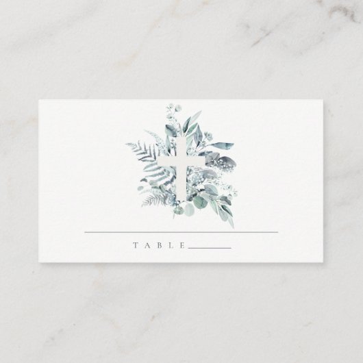 Rustic Eucalyptus Fern Foliage Cross Christening Plaatskaartje (Achterkant)
