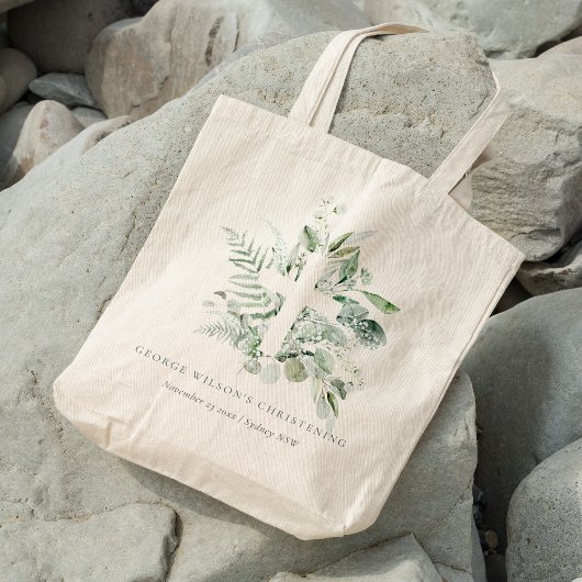 Rustic Eucalyptus Fern Foliage Cross Christening Tote Bag