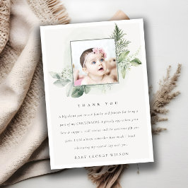 Rustic Eucalyptus Fern Foliage Foto Christening Bedankkaart