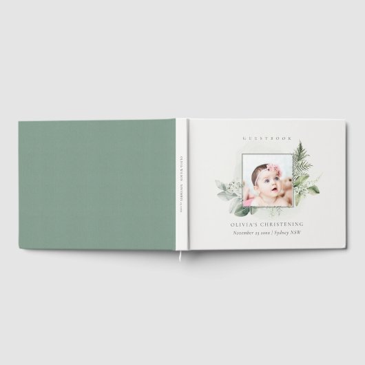 Rustic Eucalyptus Fern Foliage Foto Christening Gastenboek (Volledig)