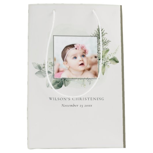 Rustic Eucalyptus Fern Foliage Foto Christening Medium Cadeauzakje (Voorkant)