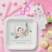 Rustic Eucalyptus Fern Foliage Foto Christening Papieren Bordje (Feest)