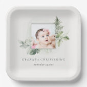 Rustic Eucalyptus Fern Foliage Foto Christening Papieren Bordje (Voorkant)