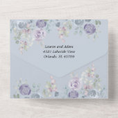 Rustic Eucalyptus Floral Dusty Blue Wedding All In One Uitnodiging (Achterkant)