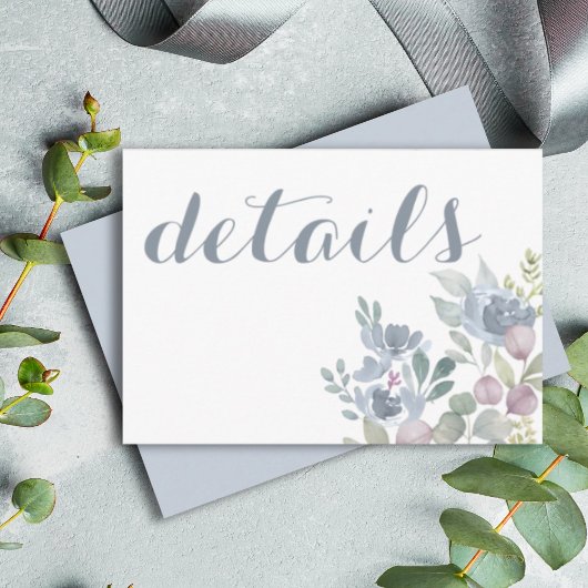 Rustic Eucalyptus Floral Dusty Blue Wedding Informatiekaartje