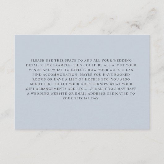 Rustic Eucalyptus Floral Dusty Blue Wedding Informatiekaartje (Achterkant)