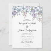 Rustic Eucalyptus & Floral Paars Wedding Invite Kaart (Voorkant)