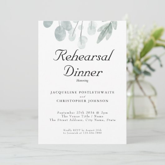 Rustic Eucalyptus Floral Wedding Rehearsal Dinner Kaart (Staand voorkant)
