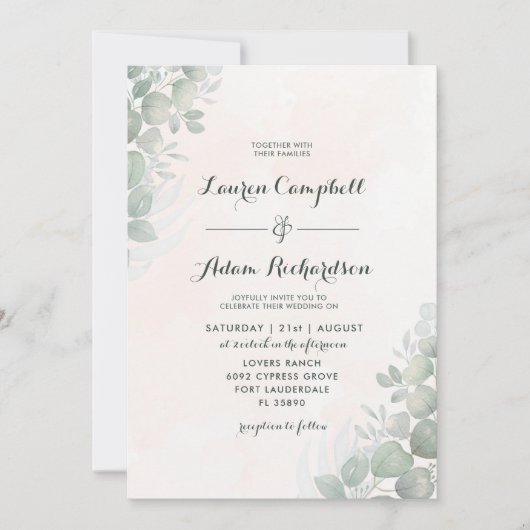 Rustic Eucalyptus Foliage Green & Sinaasappel Wedd Kaart (Voorkant)
