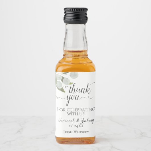 Rustic Eucalyptus Foliage Weddenschap Hartelijk da Likeurfles Etiket (Voorkant)