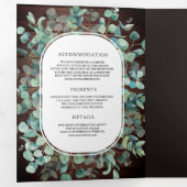 Rustic Eucalyptus Foto Barn Wood QR Code Weddensch Drieluik Uitnodiging (Binnenzijde eerst)