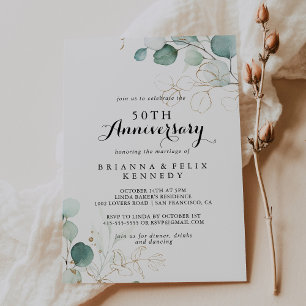 Rustic Eucalyptus Gold 50th Wedding Jubileum Kaart