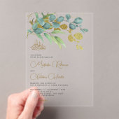 Rustic Eucalyptus Gold Branch Islamic Wedding Acryl Uitnodigingen (Insitu (Draagbaar))