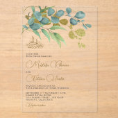 Rustic Eucalyptus Gold Branch Islamic Wedding Acryl Uitnodigingen (Voorkant)