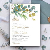 Rustic Eucalyptus Gold Branch Islamic Wedding Kaart