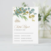 Rustic Eucalyptus Gold Branch Islamic Wedding RSVP Kaartje (Staand voorkant)