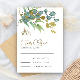 Rustic Eucalyptus Gold Branch Islamic Wedding RSVP Kaartje