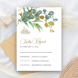 Rustic Eucalyptus Gold Branch Islamic Wedding RSVP Kaartje