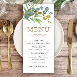 Rustic Eucalyptus Gold Branch Wedding - Gegevens Menu<br><div class="desc">Elegant menu met mooie bladeren en moderne typografie.</div>