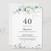 Rustic Eucalyptus Gold Floral 40e verjaardag Kaart (Voorkant)