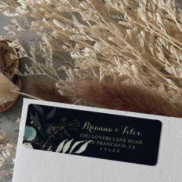 Rustic Eucalyptus Gold Floral Blue Return Address Etiket