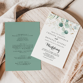 Rustic Eucalyptus Gold Floral Front & Back Wedding Kaart