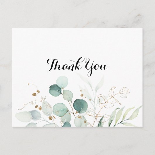Rustic Eucalyptus Gold Floral Hartelijk dank Briefkaart (Voorkant)