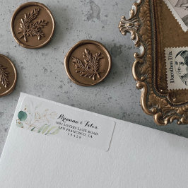 Rustic Eucalyptus Gold Floral Return Address Label