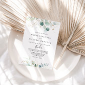 Rustic Eucalyptus Gold Floral Spain Wedding Kaart