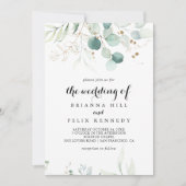 Rustic Eucalyptus Gold Floral The Wedding of Kaart (Voorkant)