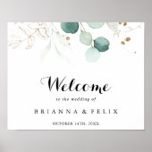 Rustic Eucalyptus Gold Floral Weddenschap Welkom Poster (Voorkant)