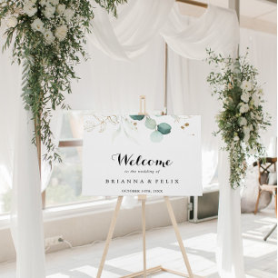 Rustic Eucalyptus Gold Floral Weddenschap Welkom Poster