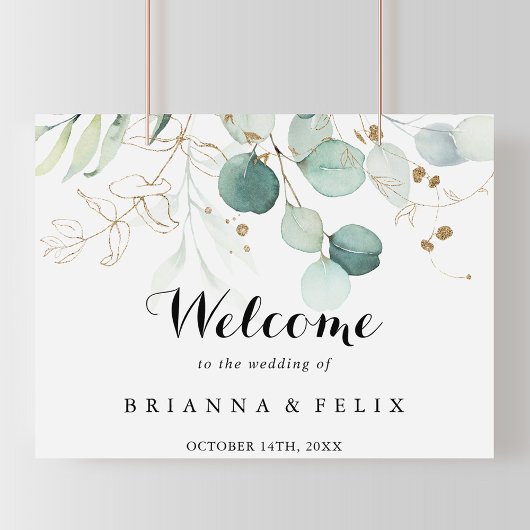 Rustic Eucalyptus Gold Floral Weddenschap Welkom Poster