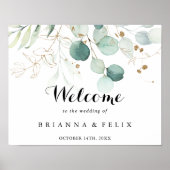 Rustic Eucalyptus Gold Floral Weddenschap Welkom Poster (Voorkant)