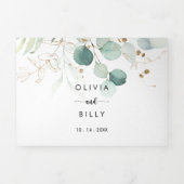 Rustic Eucalyptus Gold Floral Wedding of Drieluik Uitnodiging (Cover)
