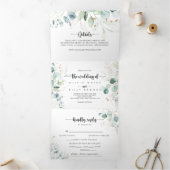 Rustic Eucalyptus Gold Floral Wedding of Drieluik Uitnodiging (Binnen)