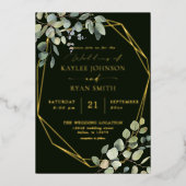 Rustic Eucalyptus & Gold Lijst Wedding Full - DKGR Folie Uitnodiging (Voorkant)