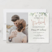Rustic Eucalyptus Gold Virtual Wedding Kaart (Voorkant)