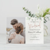 Rustic Eucalyptus Gold Virtual Wedding Kaart (Staand voorkant)