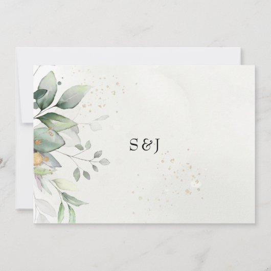 Rustic Eucalyptus Gold Virtual Wedding Kaart (Achterkant)
