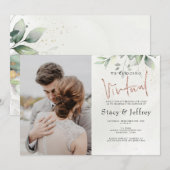 Rustic Eucalyptus Gold Virtual Wedding Kaart (Voorkant / Achterkant)