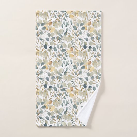 Rustic Eucalyptus Gold Waterverf Pattern Monogram Bad Handdoek (Handdoek)