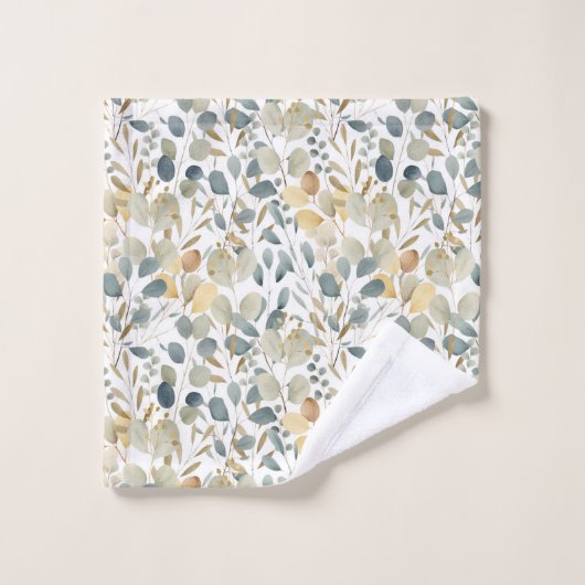 Rustic Eucalyptus Gold Waterverf Pattern Monogram Bad Handdoek (Wasdoekje)