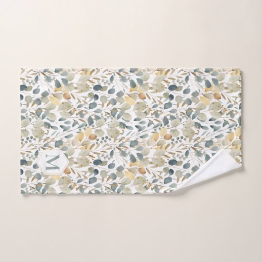 Rustic Eucalyptus Gold Waterverf Pattern Monogram Bad Handdoek (Handdoek)